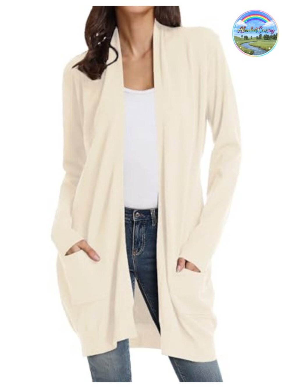 Long Cardigan Sweater Open Front Pockets Lightweight Women's